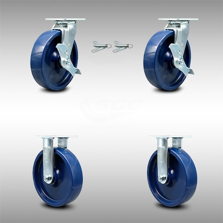 Service Caster 8 Inch Stainless Steel Solid Poly Caster Set with 2 Brakes/Swivel Lock 2 Rigid SCC-SS30S820-SPUB-TLB-BSL-2-R-2